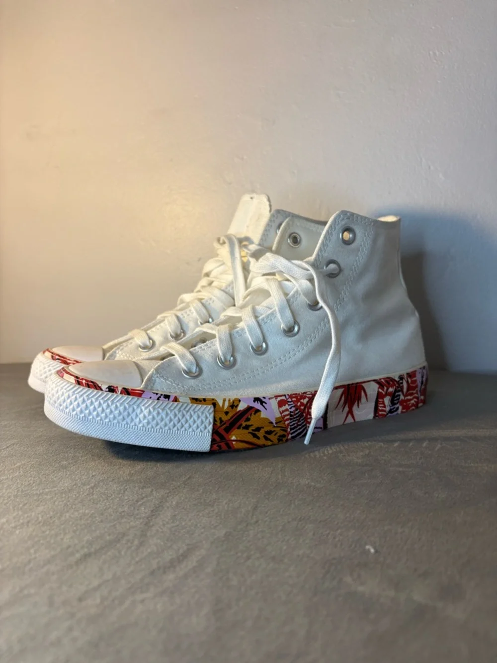 NWOT Converse White High-Top Sneakers with Tropical Sole Detail